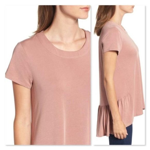 Nordstrom S Hi/Lo Ruffle Back Hem Tee Short Sleeve Shirt Black - Picture 4 of 9